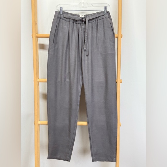 AMS PURE Gray elastic tie waist straight leg pants size 10 - Picture 1 of 12